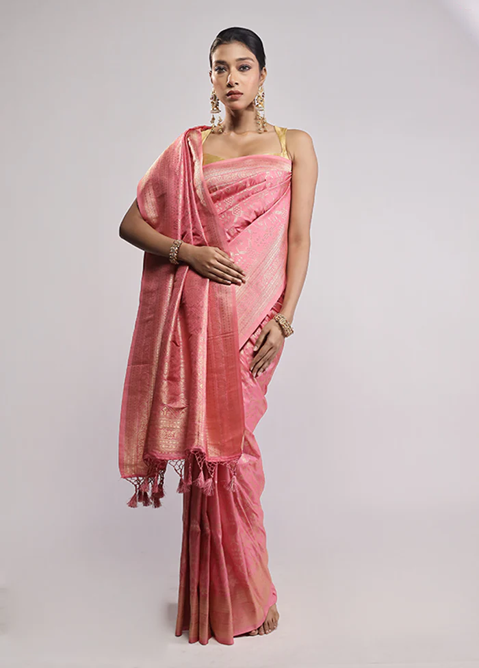 Pink Dupion Silk Saree With Blouse Piece - Image 2
