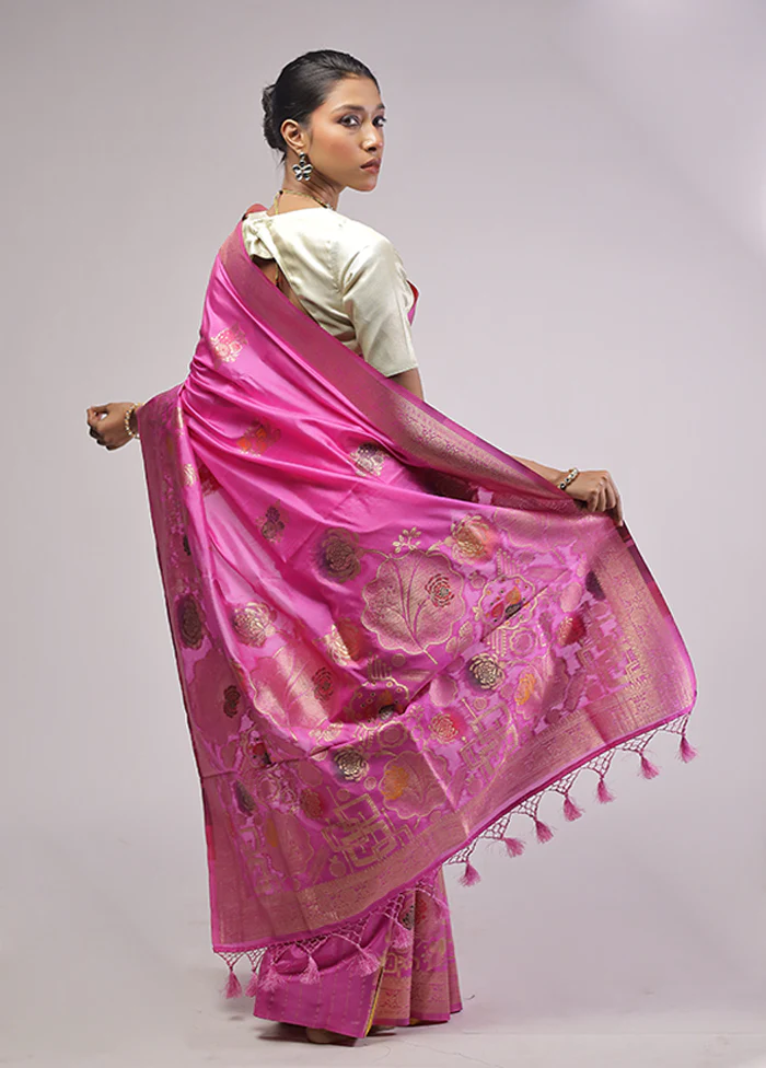 Pink Dupion Silk Saree With Blouse Piece - Image 3