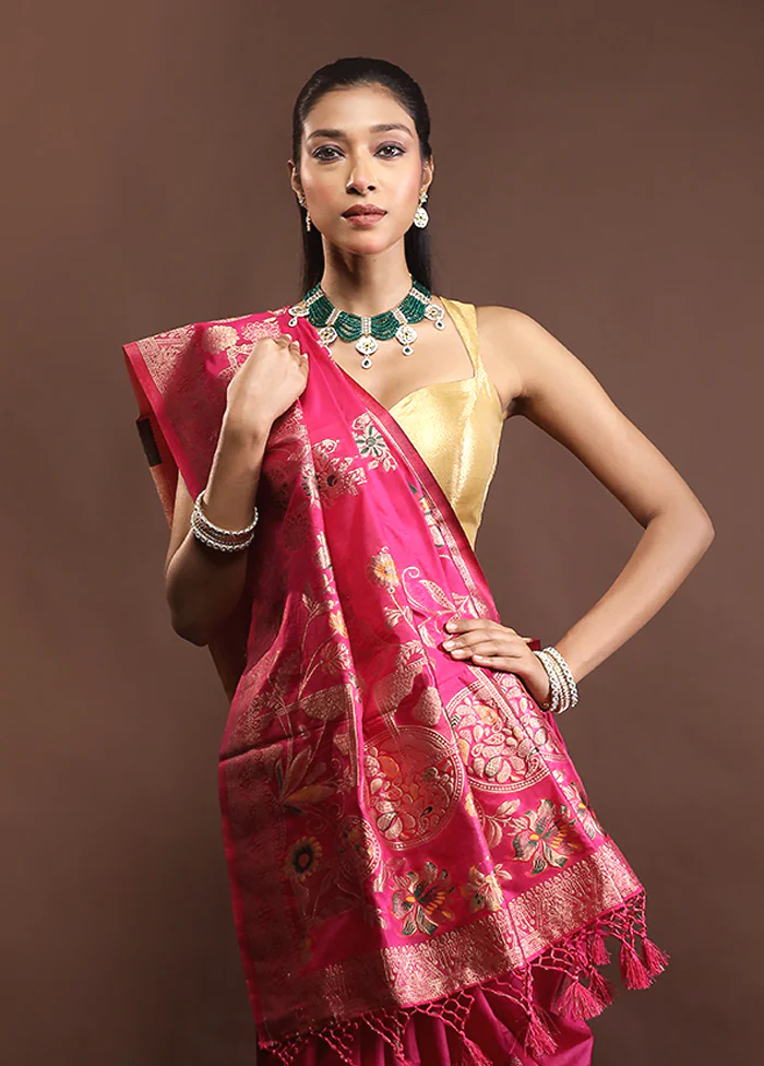 Pink Dupion Silk Saree With Blouse Piece