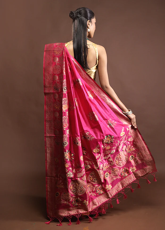 Pink Dupion Silk Saree With Blouse Piece - Image 3