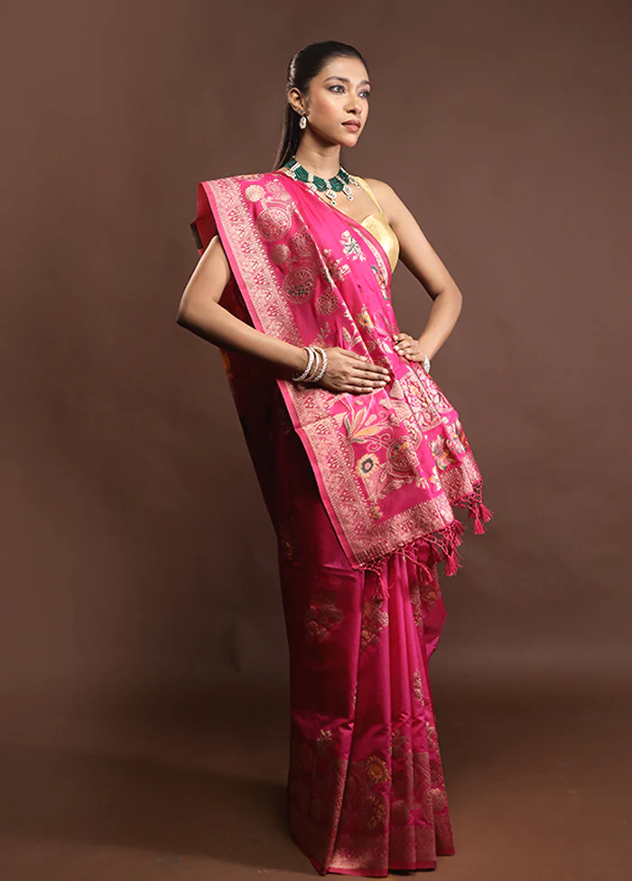 Pink Dupion Silk Saree With Blouse Piece - Image 4
