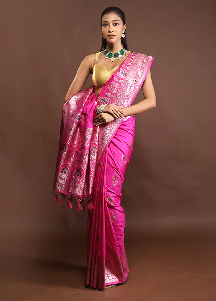 Pink Dupion Silk Saree With Blouse Piece - Image 2