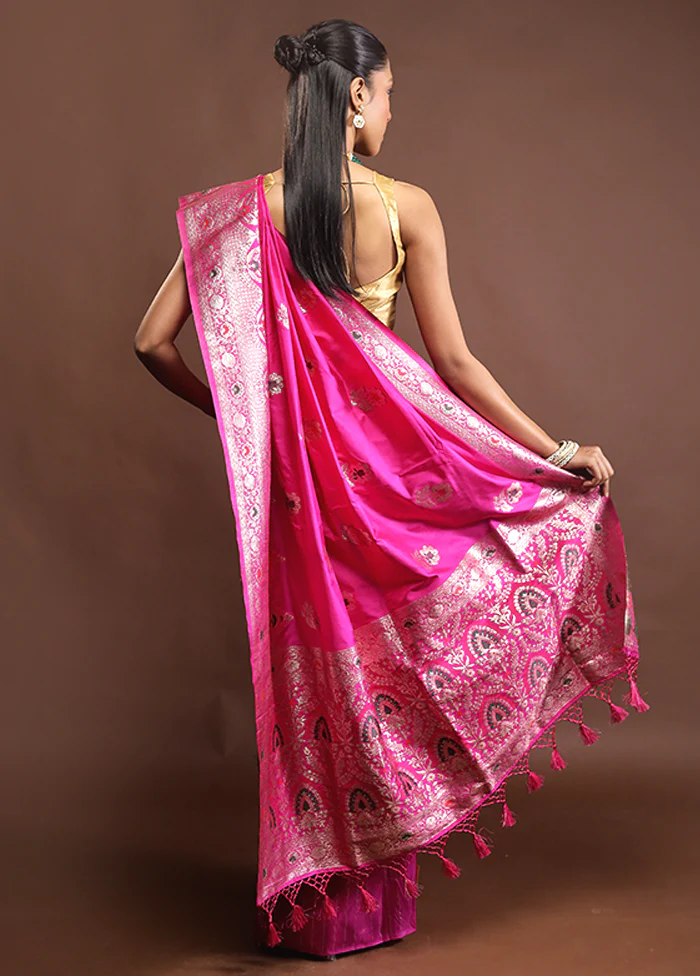 Pink Dupion Silk Saree With Blouse Piece - Image 3