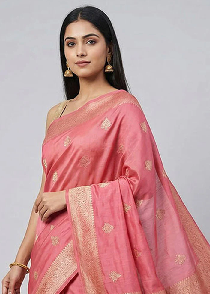 Pink Dupion Silk Saree With Blouse Piece - Image 2