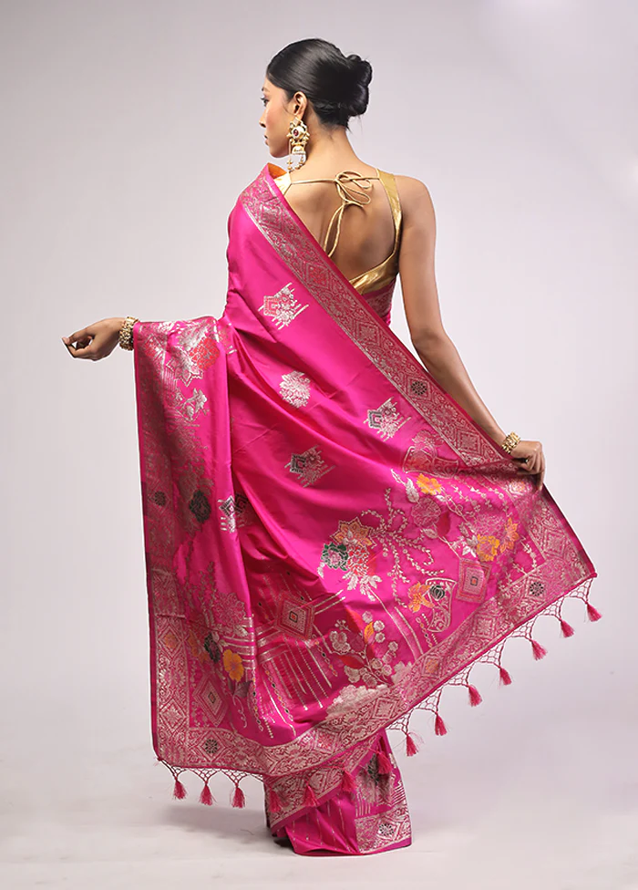 Pink Dupion Silk Saree With Blouse Piece - Image 3