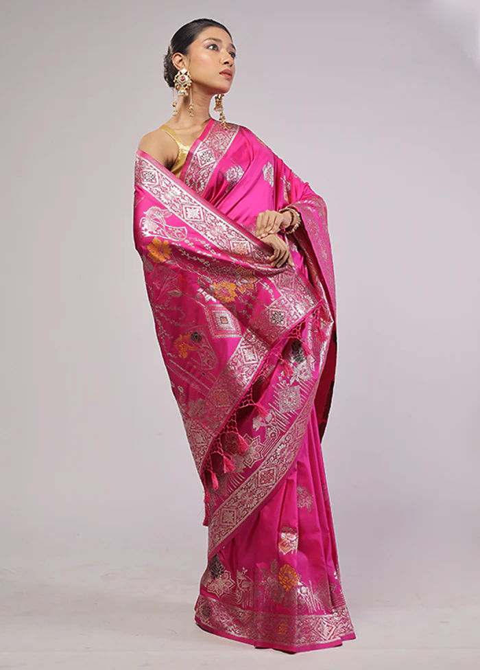 Pink Dupion Silk Saree With Blouse Piece - Image 4