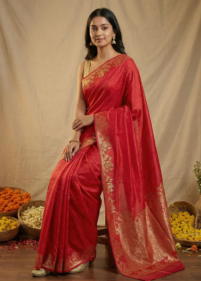Pink Dupion Silk Saree With Blouse Piece - Image 3
