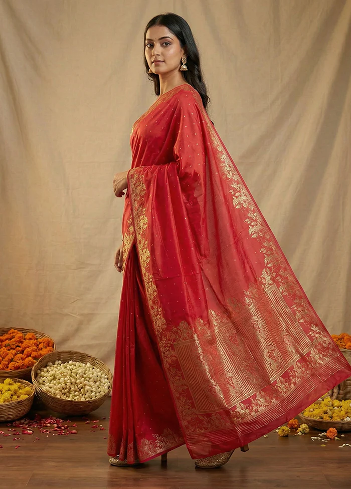 Pink Dupion Silk Saree With Blouse Piece - Image 4