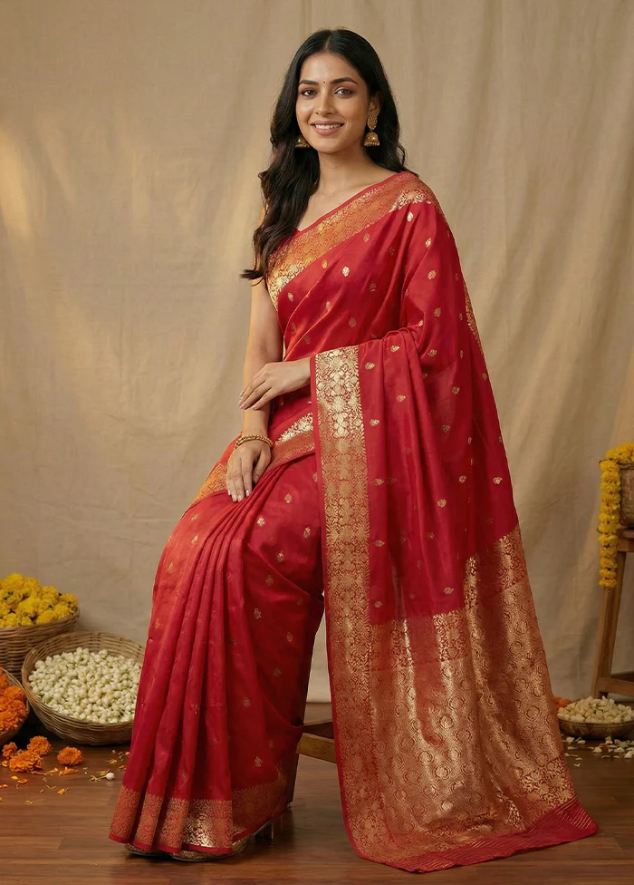 Pink Dupion Silk Saree With Blouse Piece - Image 3