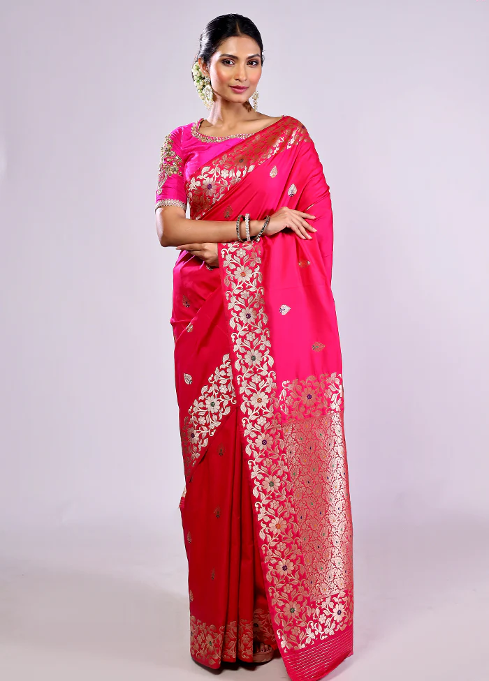 Pink Dupion Silk Saree With Blouse Piece - Image 2