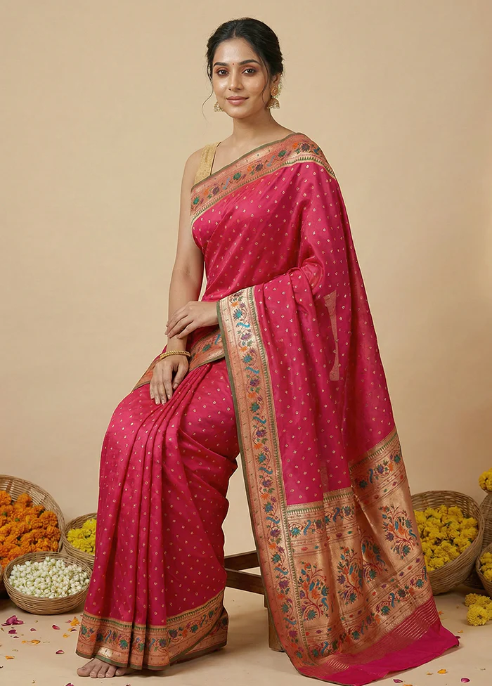 Pink Dupion Silk Saree With Blouse Piece - Image 3