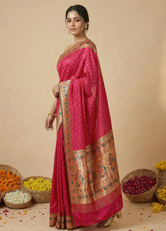 Pink Dupion Silk Saree With Blouse Piece - Image 4