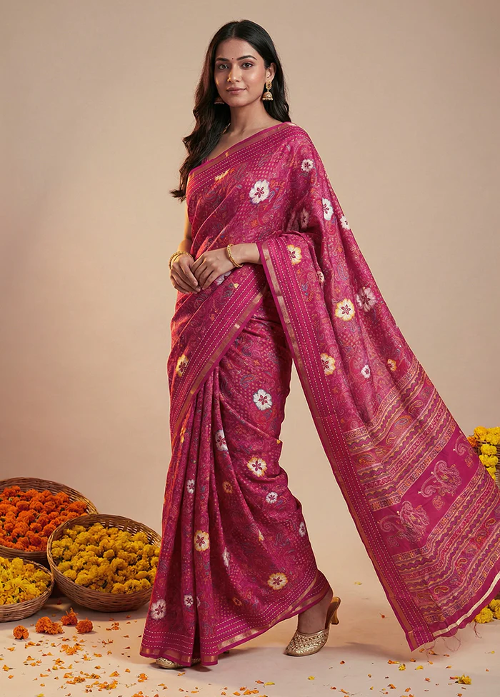 Pink Dupion Silk Saree With Blouse Piece