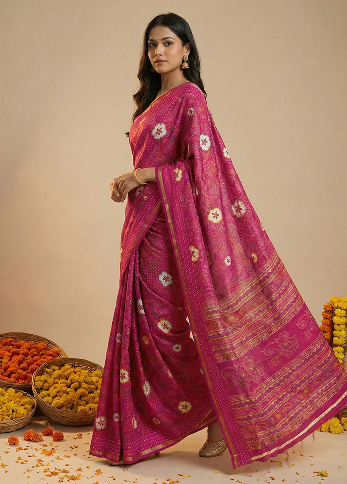 Pink Dupion Silk Saree With Blouse Piece - Image 4