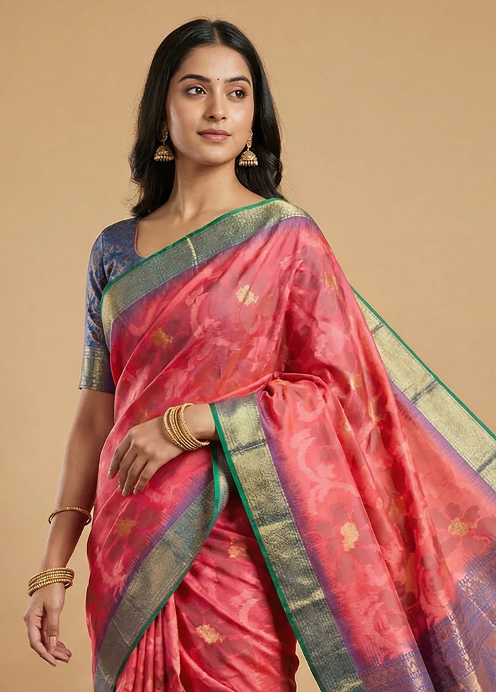 Pink Dupion Silk Saree With Blouse Piece - Image 2