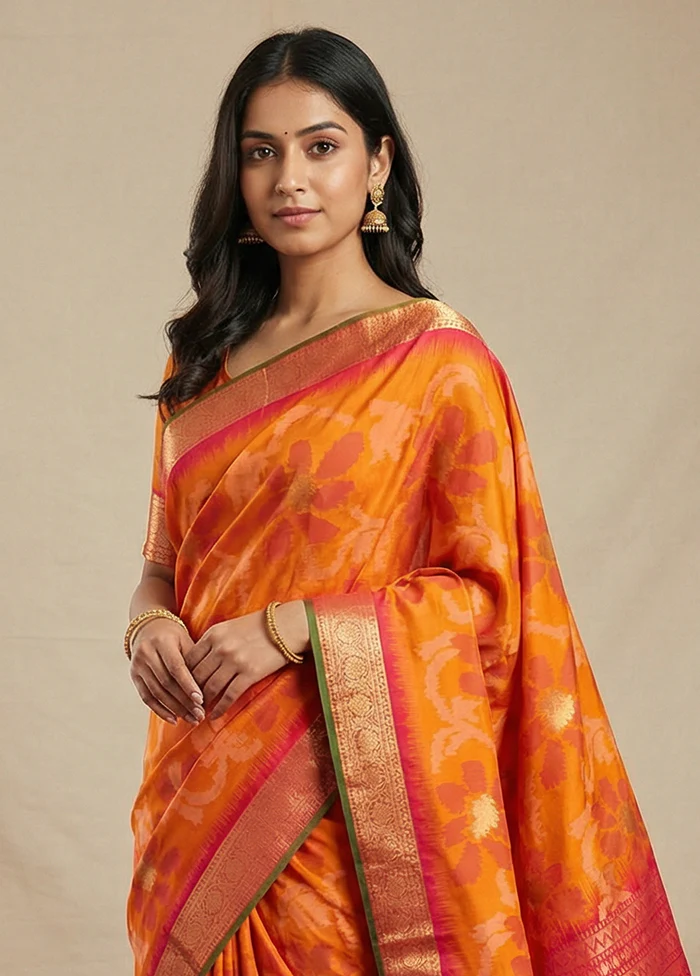 Pink Dupion Silk Saree With Blouse Piece - Image 2