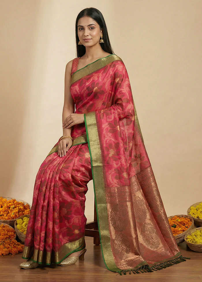 Pink Dupion Silk Saree With Blouse Piece - Image 3