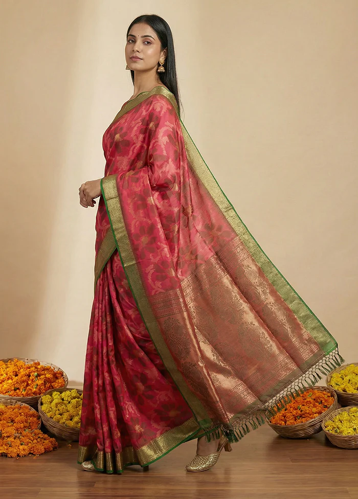 Pink Dupion Silk Saree With Blouse Piece - Image 4