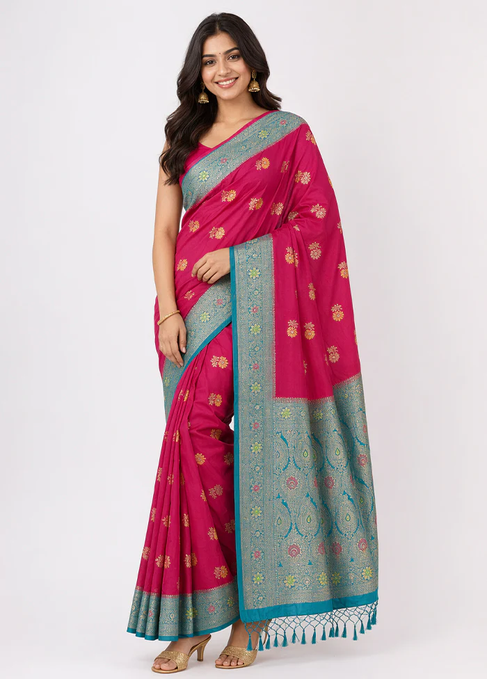 Pink Dupion Silk Saree With Blouse Piece