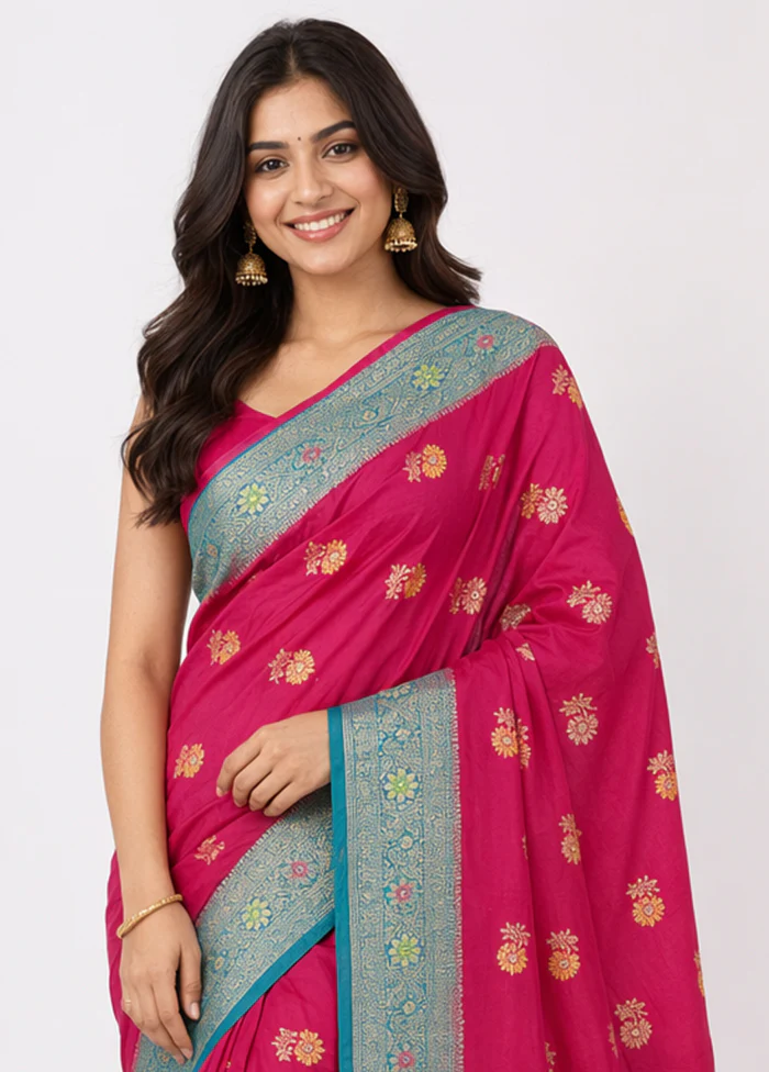 Pink Dupion Silk Saree With Blouse Piece - Image 2