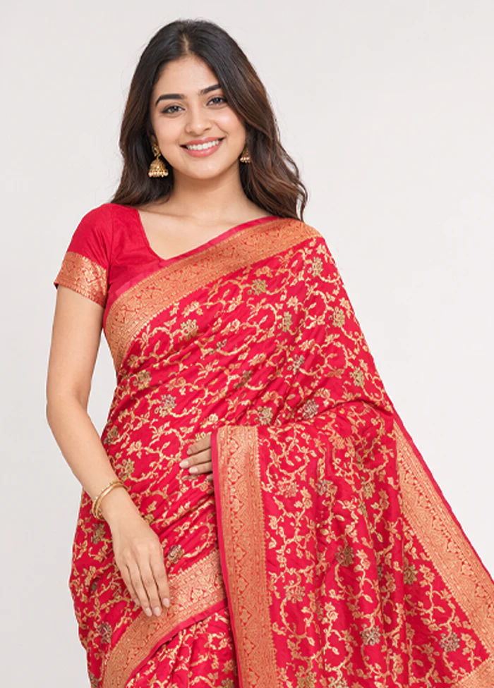 Pink Dupion Silk Saree With Blouse Piece - Image 2