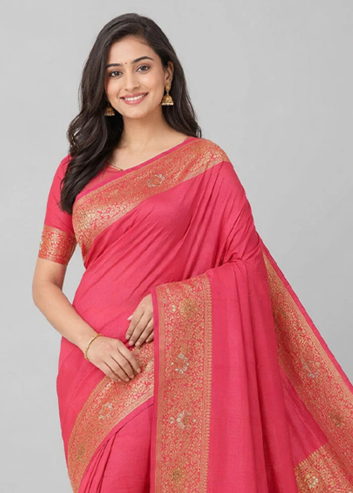Pink Dupion Silk Saree With Blouse Piece - Image 2