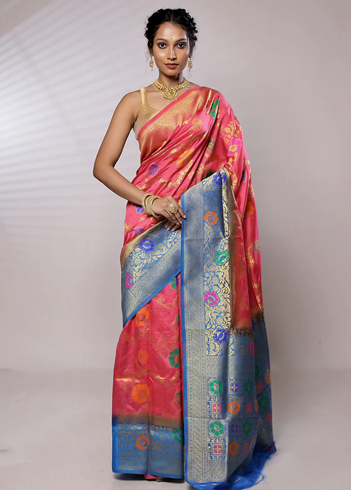Pink Dupion Silk Saree With Blouse Piece - Image 2
