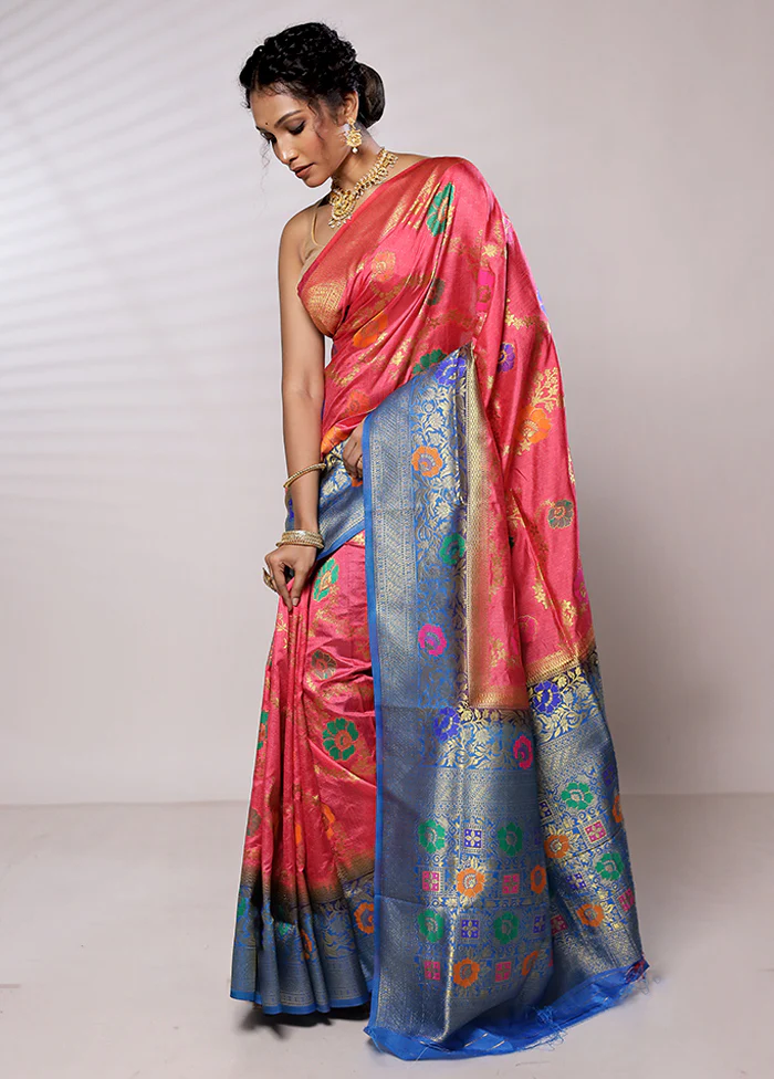 Pink Dupion Silk Saree With Blouse Piece - Image 4