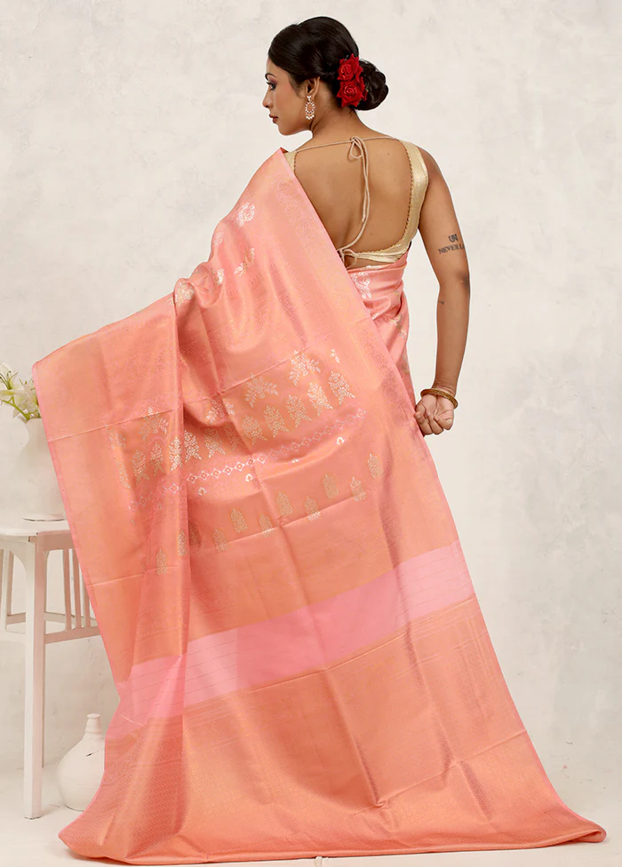 Peach Dupion Silk Saree With Blouse Piece - Image 3