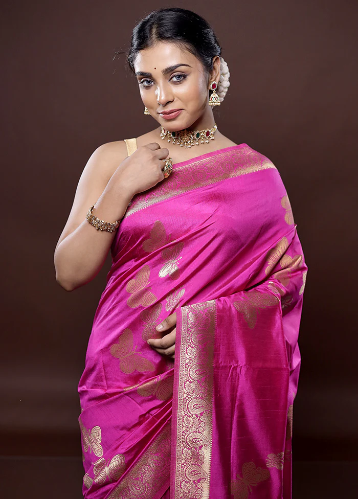 Pink Dupion Silk Saree With Blouse Piece