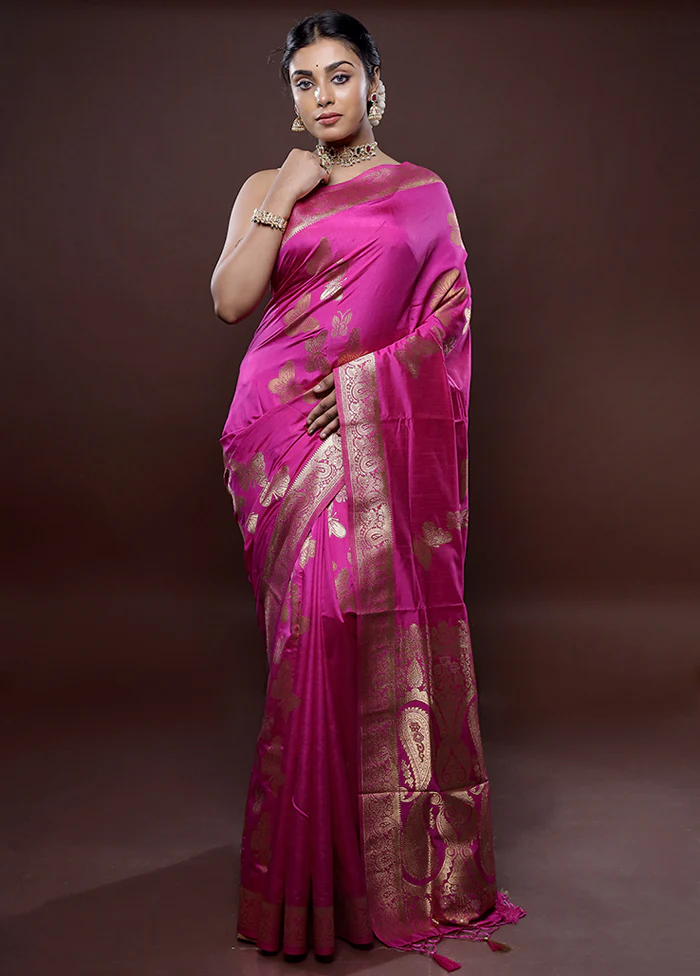 Pink Dupion Silk Saree With Blouse Piece - Image 3