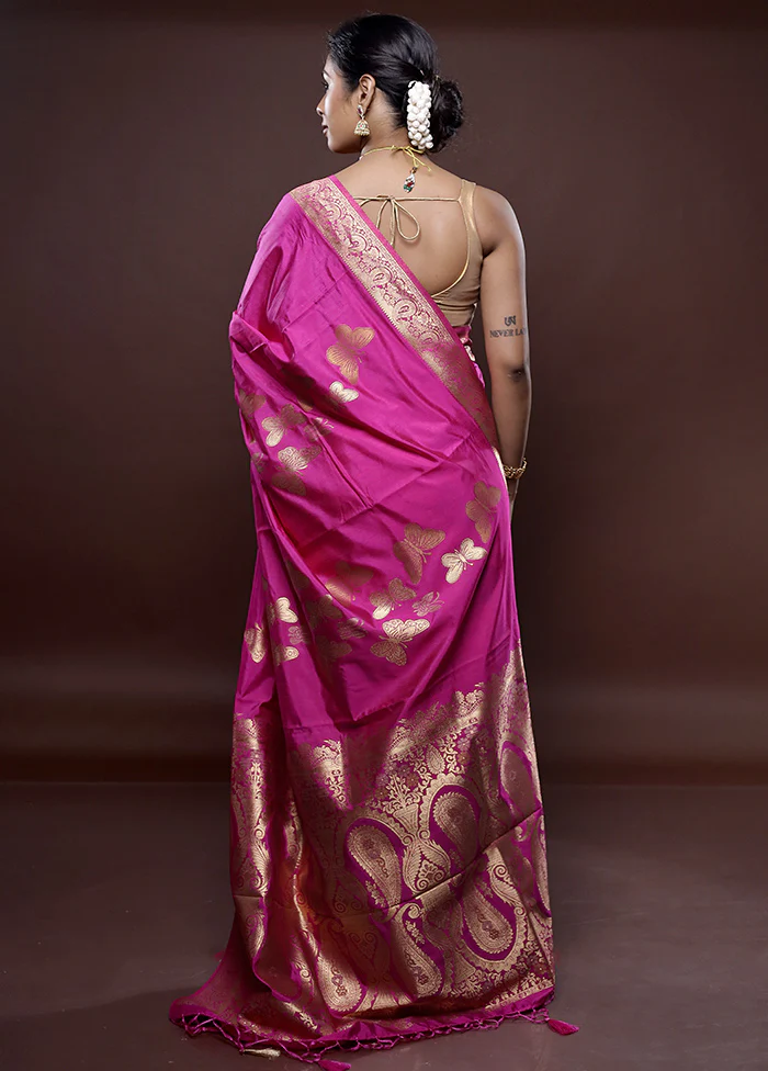 Pink Dupion Silk Saree With Blouse Piece - Image 4
