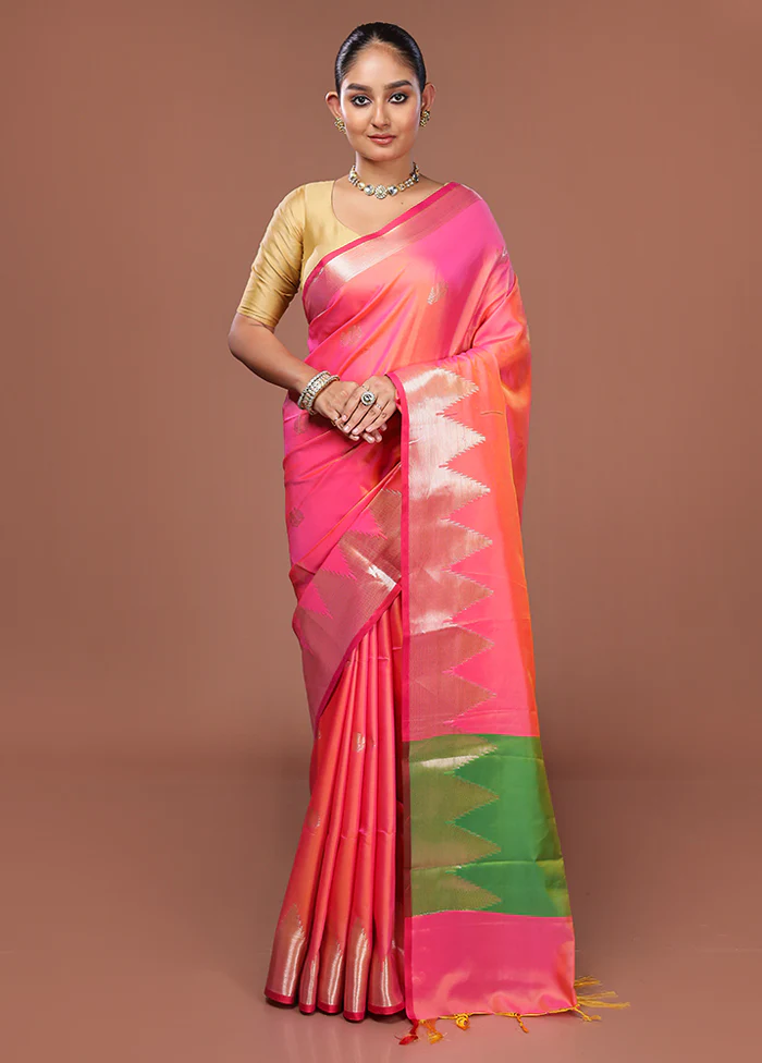 Pink Dupion Silk Saree With Blouse Piece - Image 2