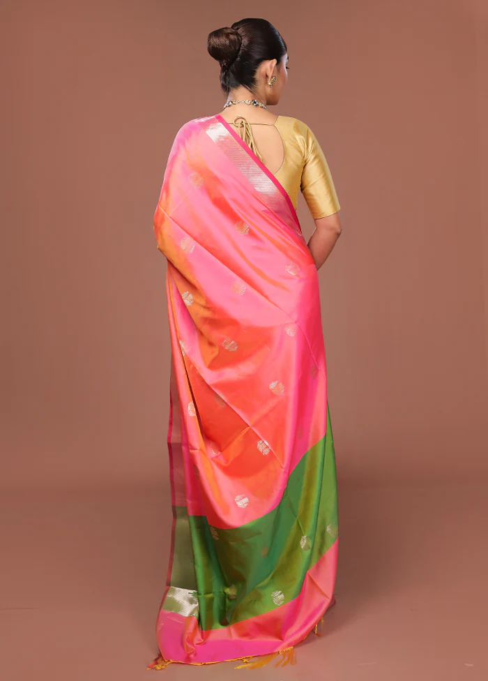 Pink Dupion Silk Saree With Blouse Piece - Image 3