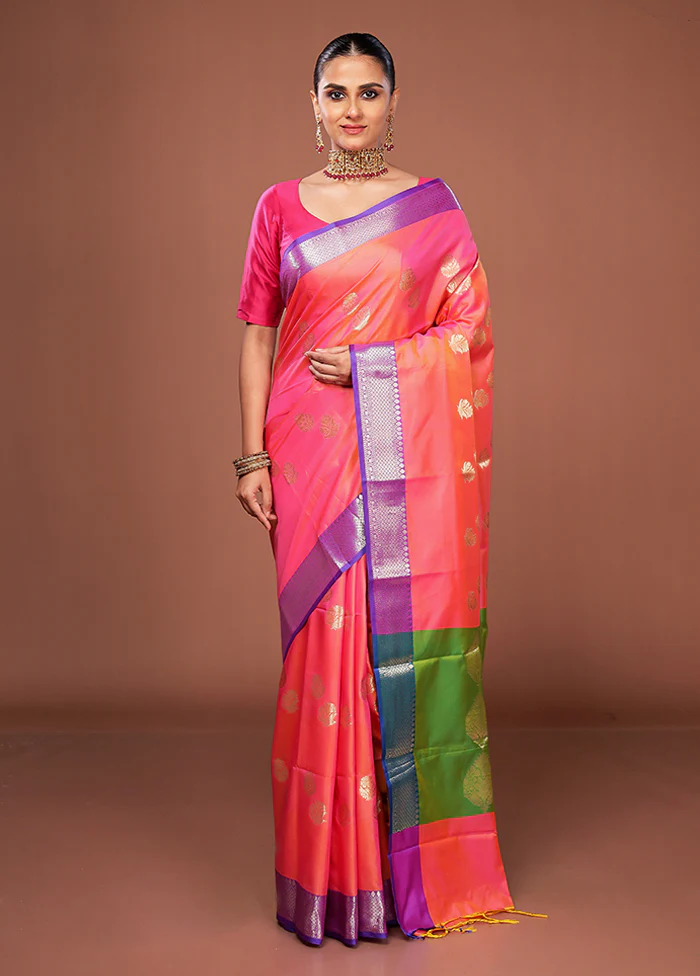 Pink Dupion Silk Saree With Blouse Piece - Image 2