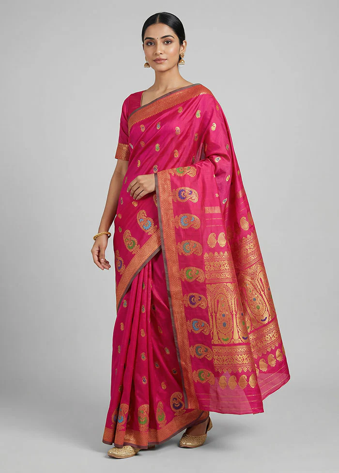 Pink Gadwal Pure Silk Saree Without Blouse Piece