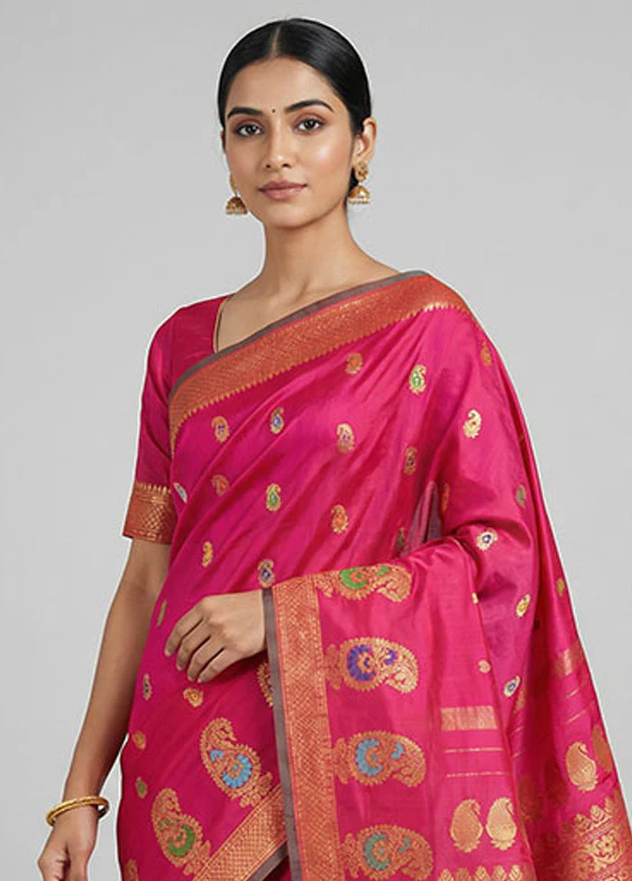 Pink Gadwal Pure Silk Saree Without Blouse Piece - Image 2