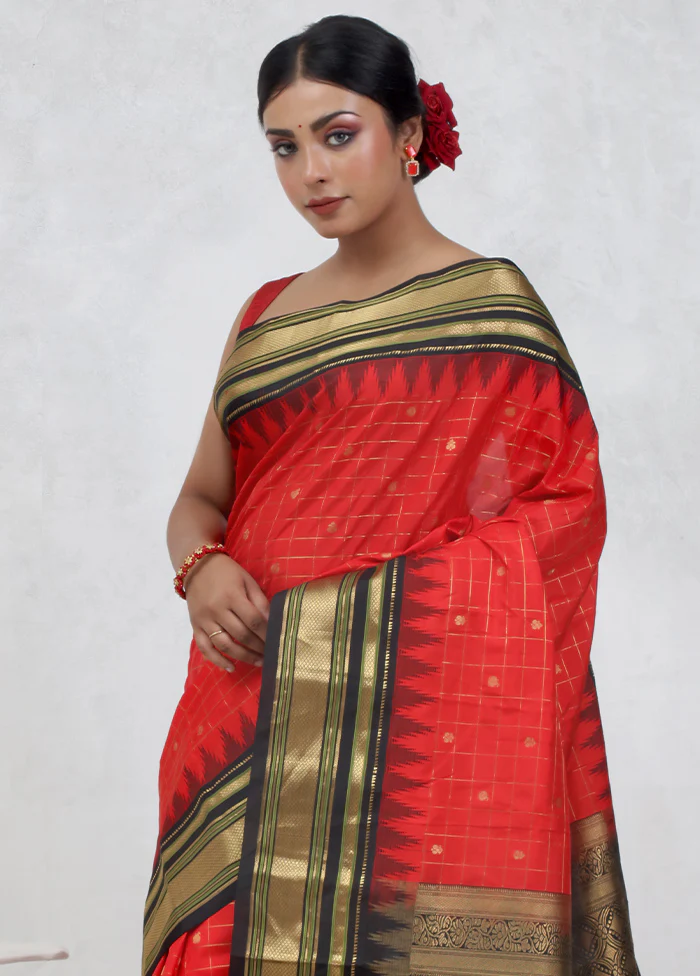 Pink Gadwal Pure Silk Saree Without Blouse Piece