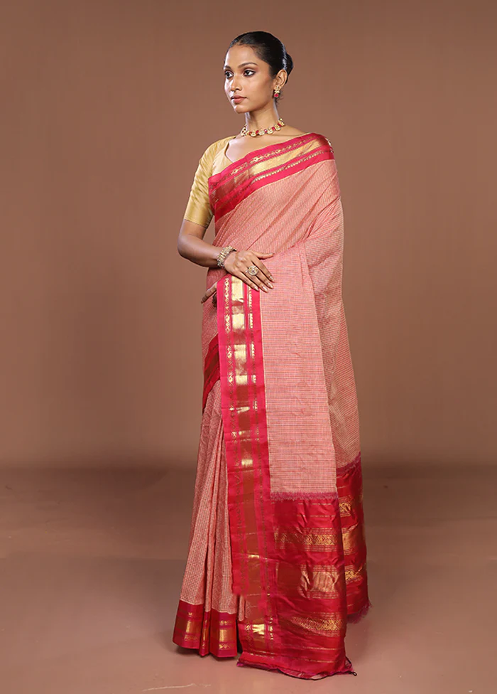 Pink Gadwal Pure Silk Saree Without Blouse Piece - Image 4