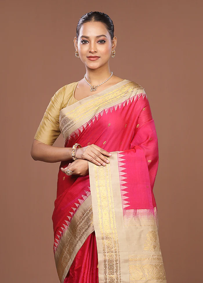Pink Gadwal Pure Silk Saree Without Blouse Piece