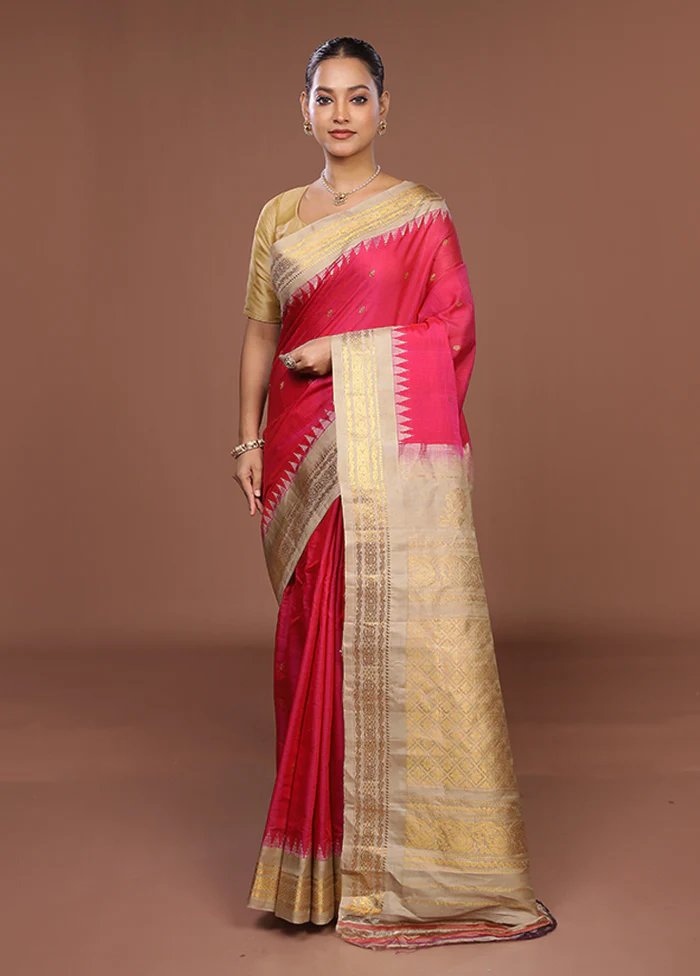 Pink Gadwal Pure Silk Saree Without Blouse Piece - Image 2