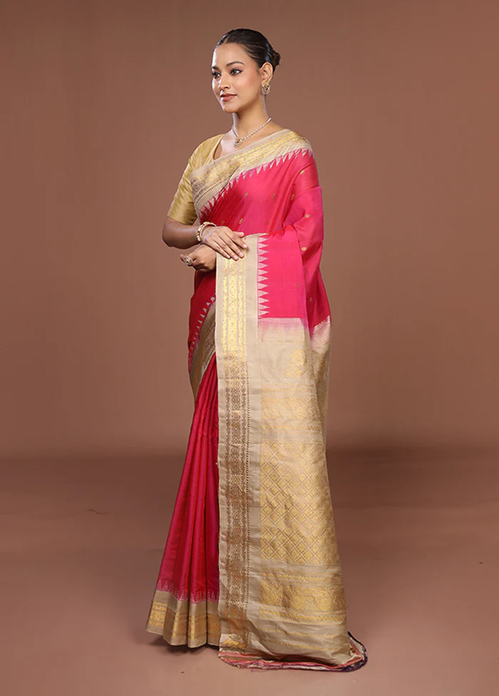 Pink Gadwal Pure Silk Saree Without Blouse Piece - Image 4