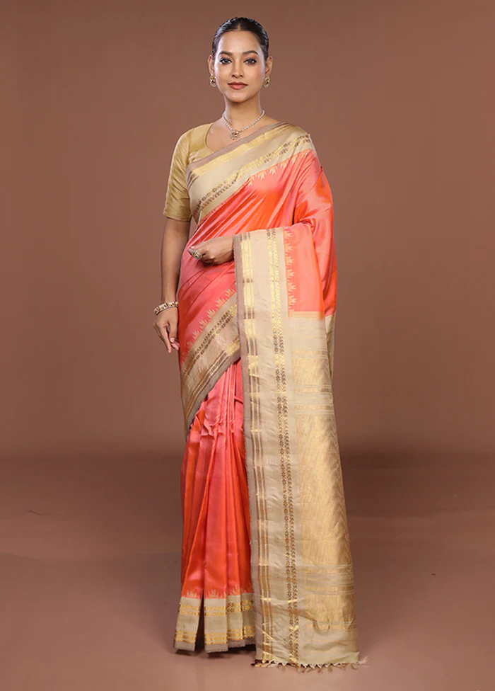 Pink Gadwal Pure Silk Saree Without Blouse Piece - Image 2