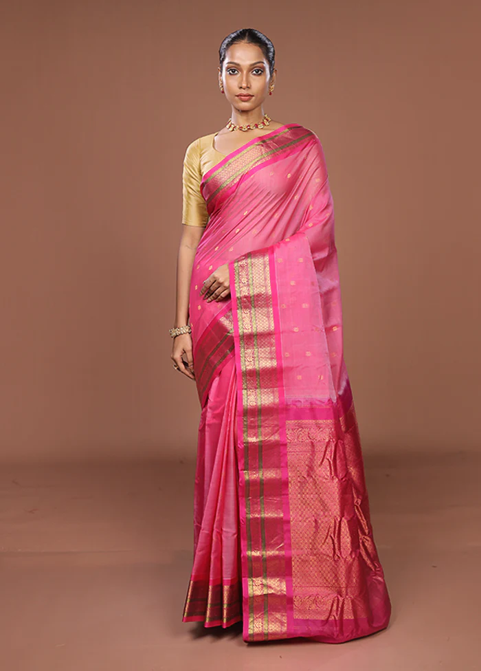 Pink Gadwal Pure Silk Saree Without Blouse Piece - Image 2