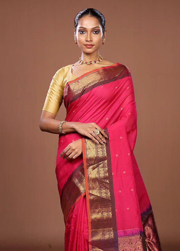 Pink Gadwal Pure Silk Saree Without Blouse Piece
