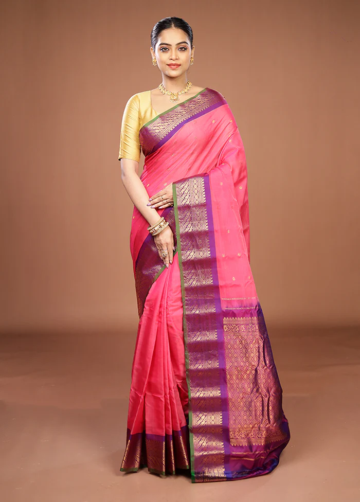 Pink Gadwal Pure Silk Saree Without Blouse Piece - Image 2