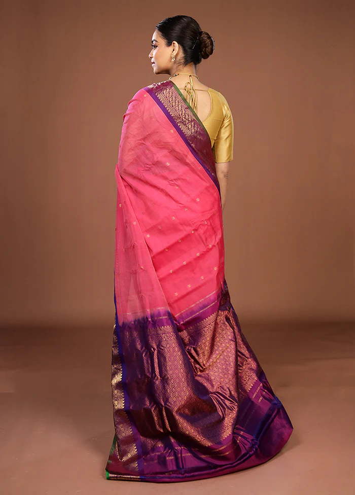 Pink Gadwal Pure Silk Saree Without Blouse Piece - Image 3