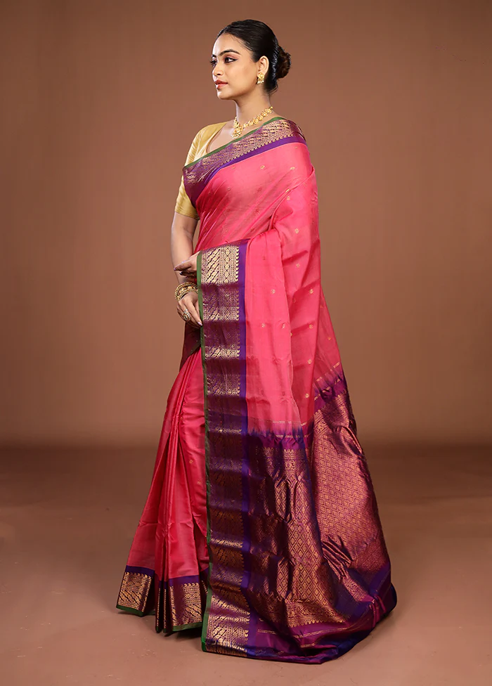 Pink Gadwal Pure Silk Saree Without Blouse Piece - Image 4