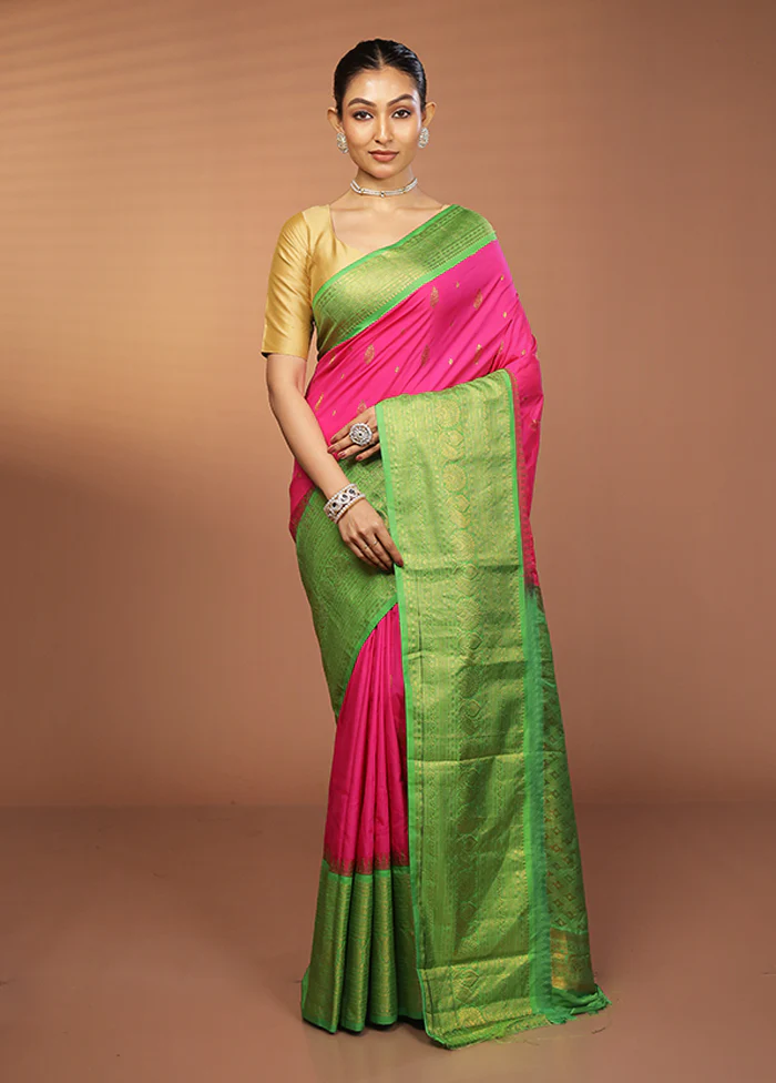 Pink Gadwal Silk Saree Without Blouse Piece - Image 2