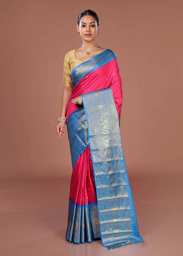 Pink Gadwal Silk Saree Without Blouse Piece - Image 2